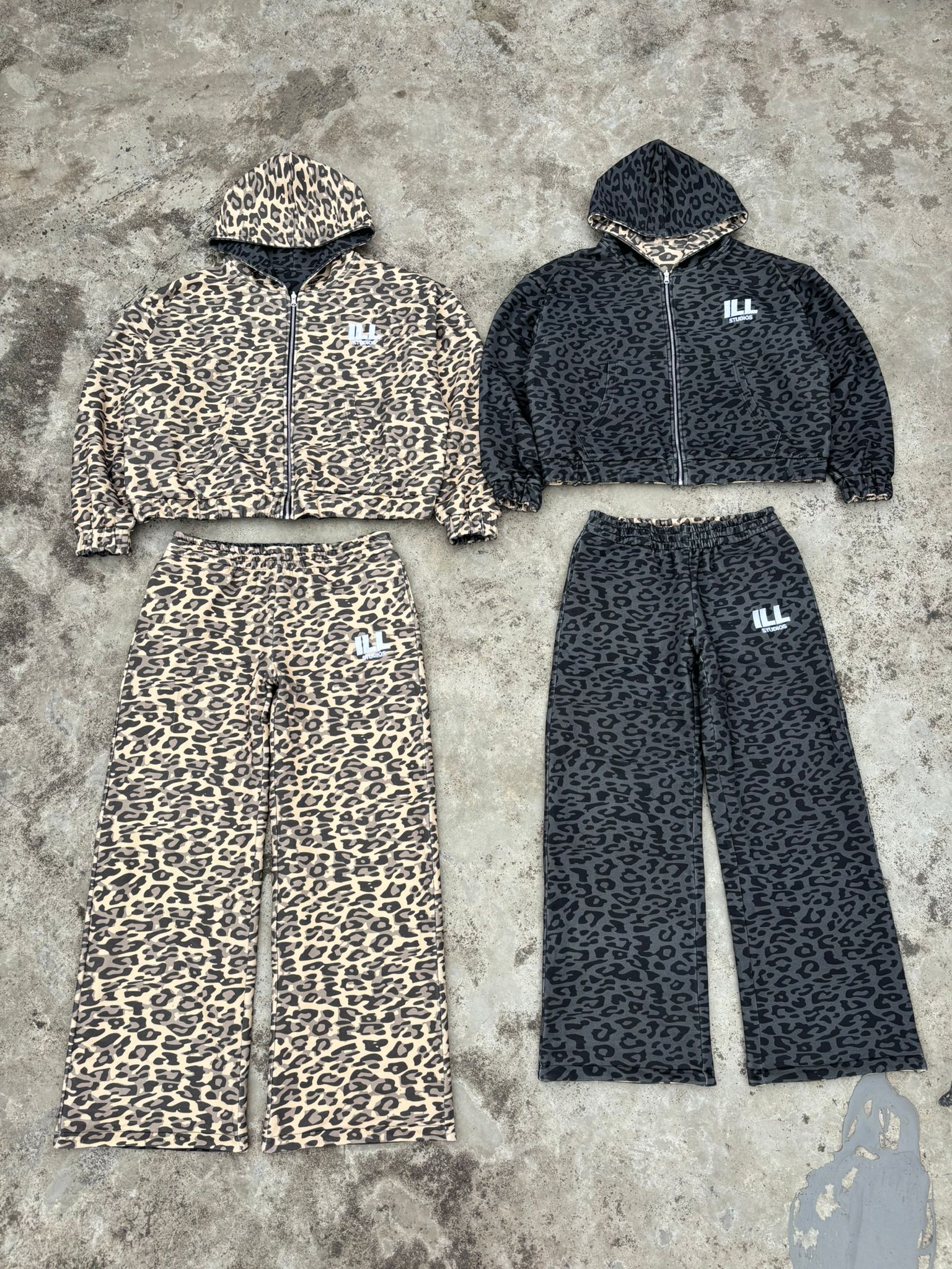 Reversible leopard sweatsuits